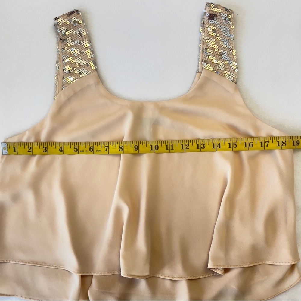 Forever 21 Light Peach Layered Tank Top Sequin Strap Chiffon Double Tier Medium - Picture 8 of 9